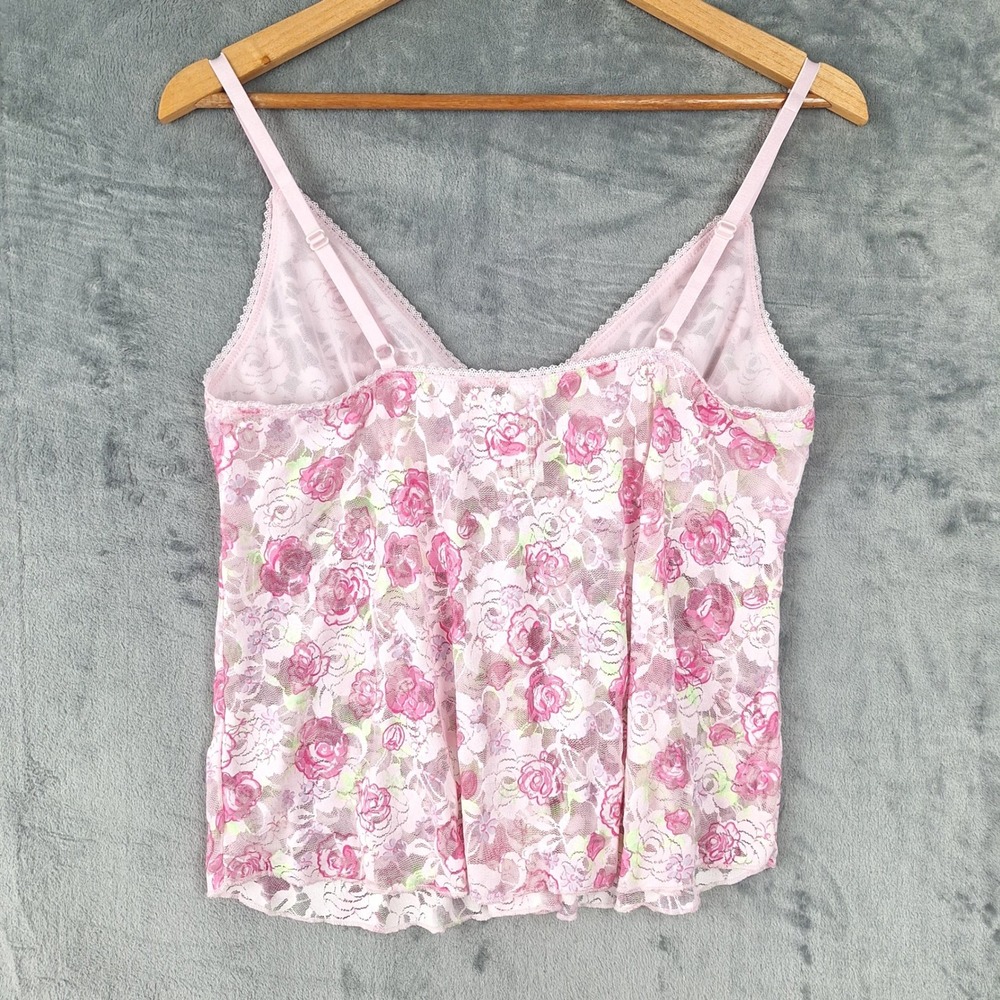 Womens Top Large Pink Babydoll Y2K Fairy‎ Coquette Floral Lace Feminine Romantic - Picture 7 of 8